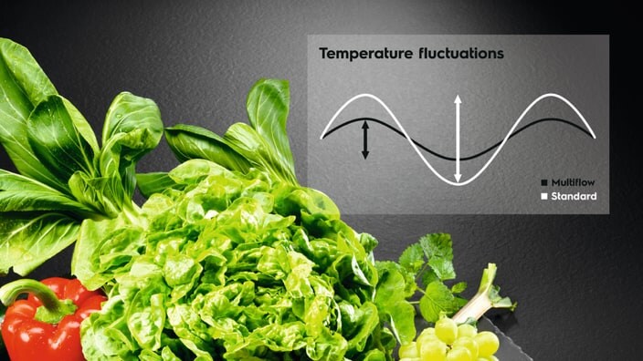 Salat i et køleskab med multiflow